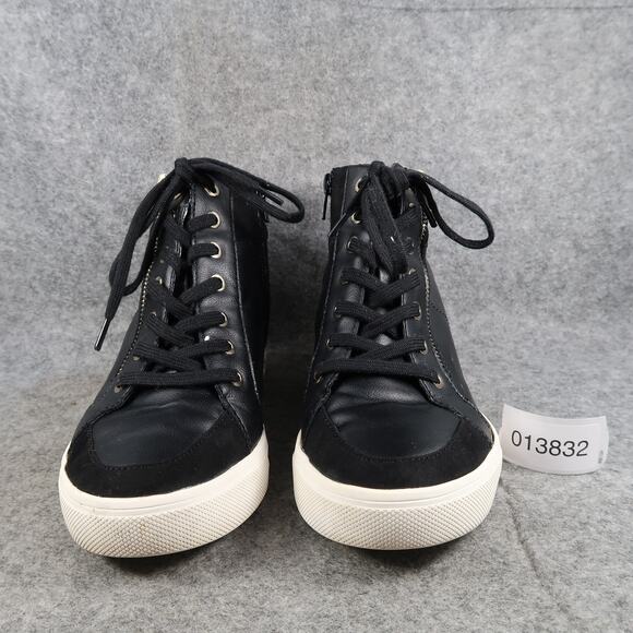 Aldo Shoes Womens 10 Fashion Wedge Sneakers Hidden Heel Zip Black Lace Up Style - Picture 2 of 15